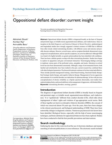 Oppositional defiant disorder: current insight .